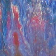 A painting of a blue and red background