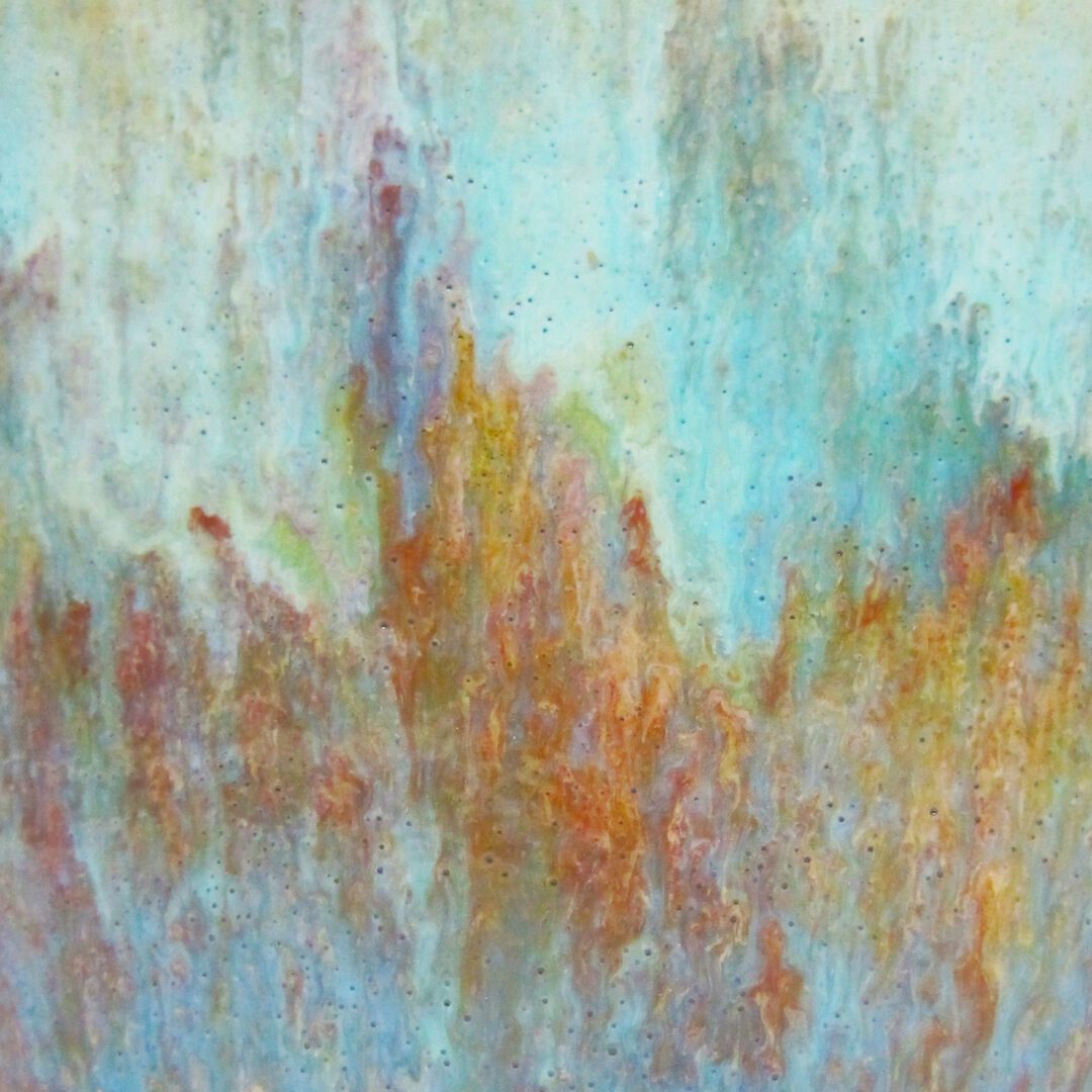 A painting of a blue and orange abstract background